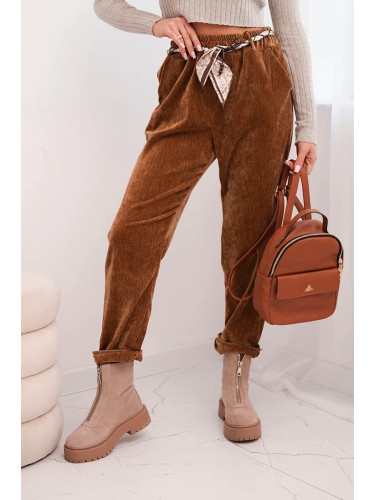 Kesi Włoski Women's viscose pants with a scarf belt camel