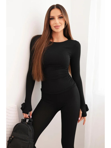 Kesi Włoski Women's set made of ribbed viscose with long sleeves and leggings black