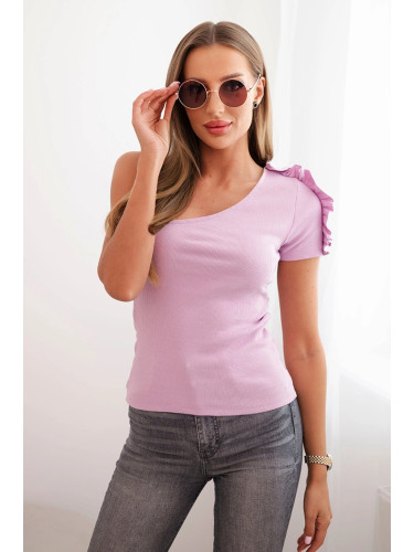 Kesi One-shoulder cotton women's blouse with ruffle light purple