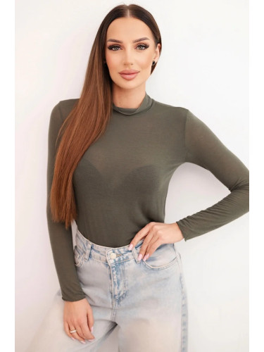 Kesi Włoski Women's cashmere blouse with a delicate turtleneck and long sleeves, khaki