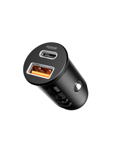 Зарядно устройство за кола адаптер Proove Tiny Power Pro PD 65W с USB и USB-C изход, Черен