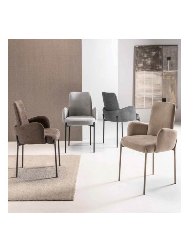 ISLA - Тапициран стол с метални крака в светло сиво