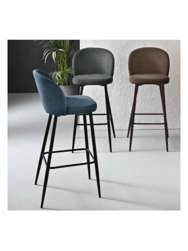 Бар стол MEGGIE със синя дамаска и`черна конструкция