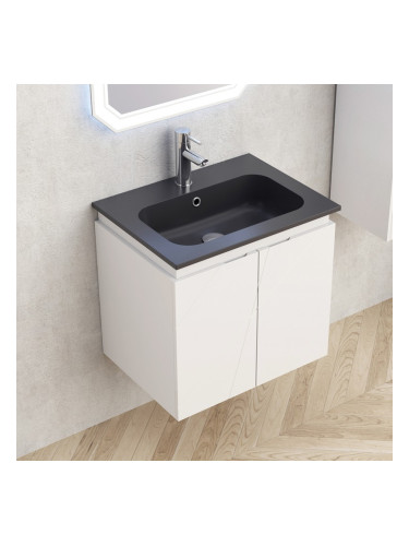 Долен PVC шкаф за баня с черен умивалник BG 6046W+5955MB