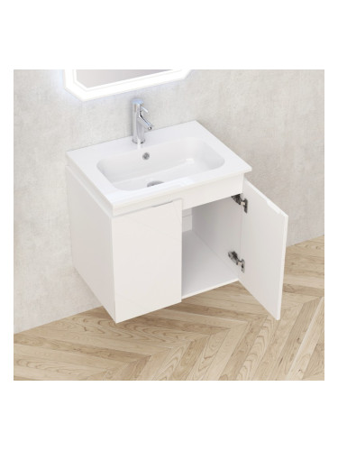 Долен PVC шкаф за баня с бял умивалник BG 6046W+5955