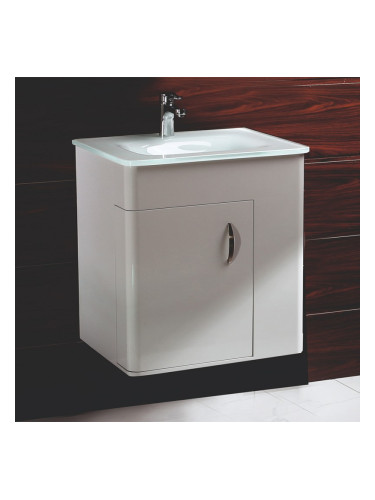 Луксозен PVC Шкаф за Баня ICP 5560W с Изискана Стъклена Мивка и Soft-Close Механизъм