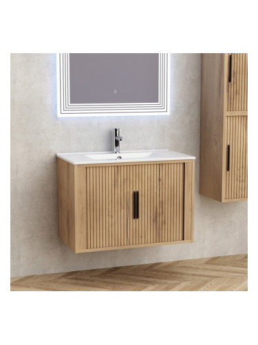 Долен шкаф за баня AREZZO 8045 WOODEN + бял умивалник