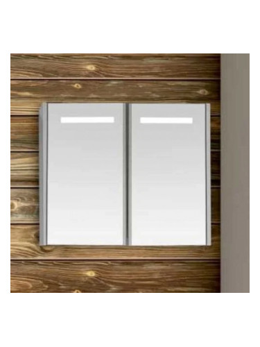 Бял горен шкаф за баня с огледало и осветление Сузана