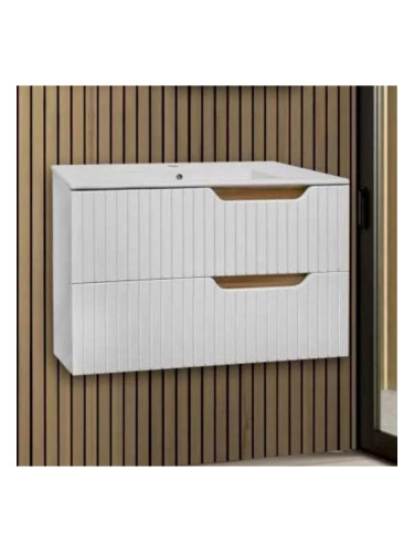 Бял долен шкаф за баня с умивалник Руби