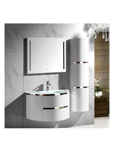 Бял комплект за баня с долен шкаф, колона и огледален горен шкаф 5819
