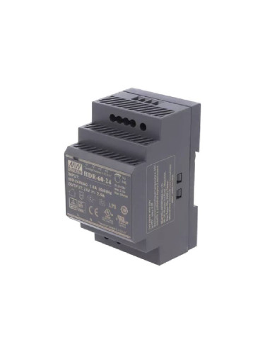 Импулсно захранване за DIN шина, 24VDC, 2.5A, 60W, HDR-60-24
