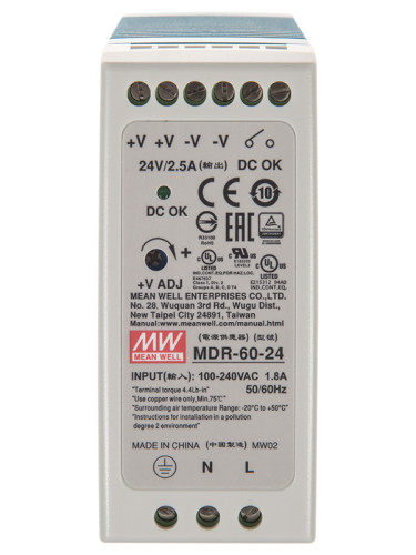 Импулсно захранване за DIN шина MDR-60-24, 24VDC, 2.5A, 60W, IP20, MEAN WELL