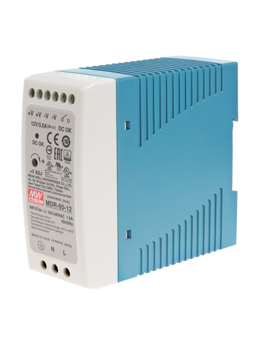 Захранване, за DIN шина, 230VAC, 5A, 12VDC, 60W, IP20, MDR-60-12