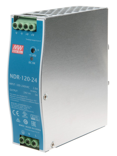 Захранване, за DIN шина, 230VAC, 5A, 24VDC, 120W, IP20, NDR-120-24