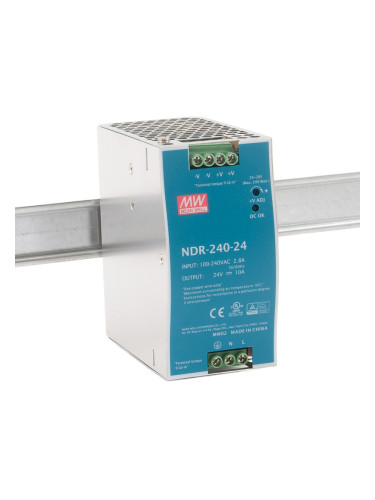 Импулсно захранване за DIN шина NDR-240-24, 24VDC, 10A, 240W, IP20, MEAN WELL
