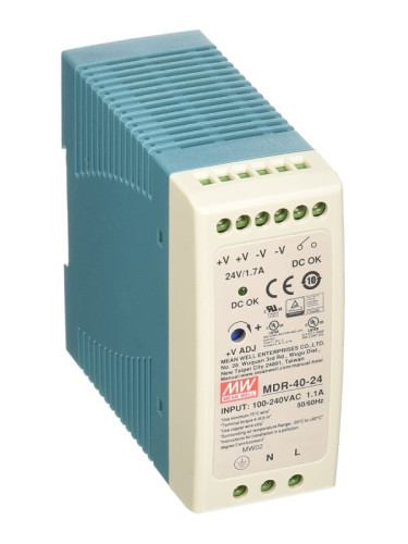 Импулсно захранване за DIN шина MDR-40-24, 24VDC, 1.7A, 40W, IP20, MEAN WELL