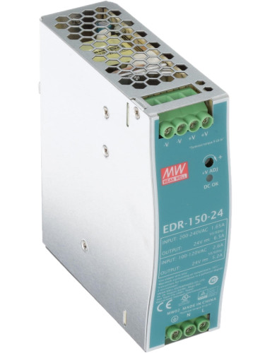 Импулсно захранване за DIN шина EDR-150-24, 24/24~28VDC, 6.5A, 156W, IP20, MEAN WELL