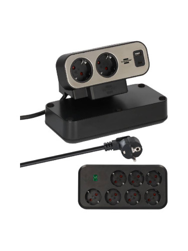 Разклонител за бюро, 7+2 контакта, USB A+C, 2m кабел, черен, Duplex, Brennenstuhl, 1153580210