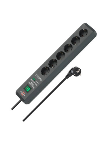 Разклонител с 6 гнезда, 2m, сив, със защита, Secure Tec, Brennenstuhl, 1159540366