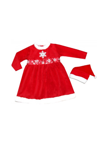 Бебешка коледна плюшена рокля с шапка в червено