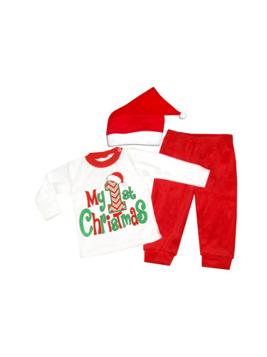 Коледен плюшен бебешки комплект с надпис Моята първа Коледа