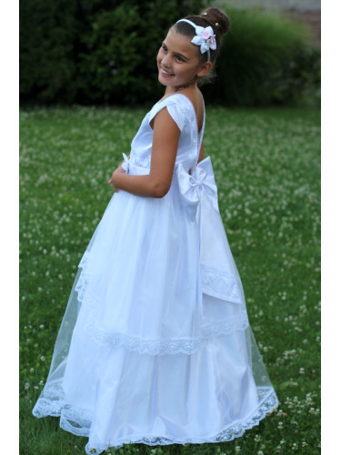 Официална детска дълга рокля в бяло с гол гръб Донита