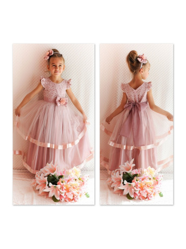 Официална детска дълга рокля в пепел от рози 212ФГД