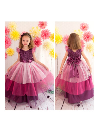 Официална детска дълга рокля Лиляна в лилаво с пеперуди и голяма панде