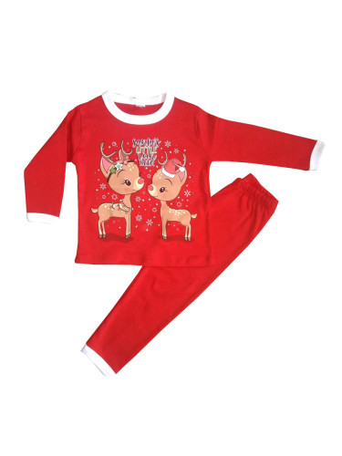 Детска коледна пижама с еленчета в червено