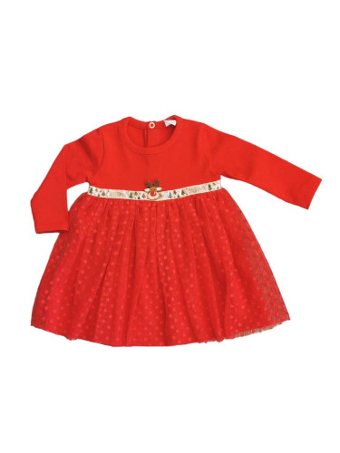 Бебешка/детска коледна рокля в червено с дълъг ръкав и еленче 53200532