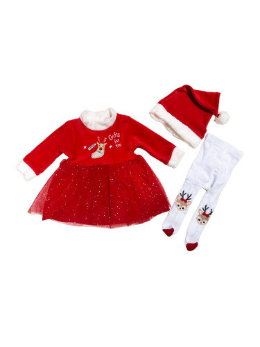 Бебешки комплект комплект за момиче от 3 части, рокля с елен, шапка и 
