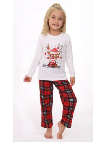 Коледна детска пижама Карена в бяло с дълъг ръкав еленче с надпис и до