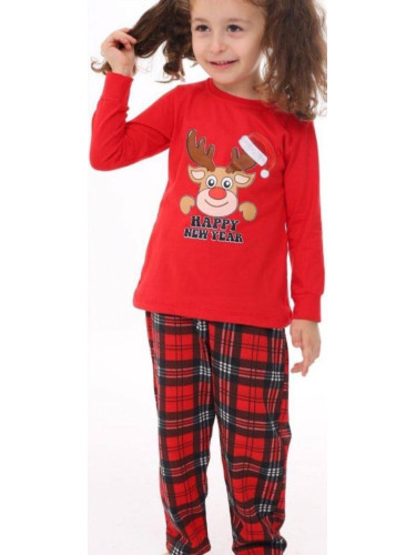 Коледна бебешка/детска пижама в червено с дълъг ръкав с еленче с надпи