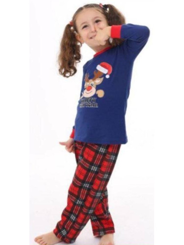 Коледна бебешка/детска пижама в тъмносиньо с дълъг ръкав с еленче с на