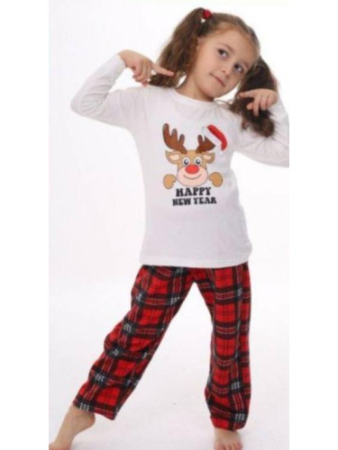 Коледна бебешка/детска пижама в бяло с дълъг ръкав с еленче с надпис и