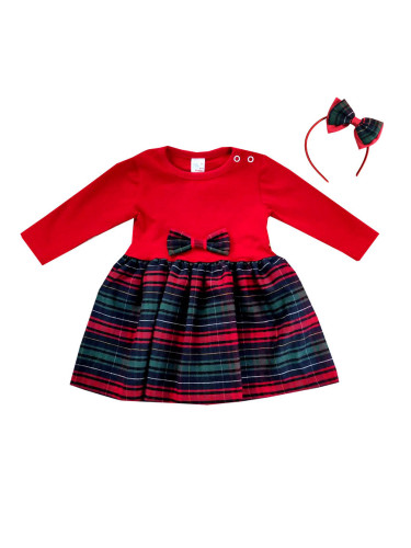 Официална/ежедневна детска рокля Карена с дълъг ръкав в червено и диад