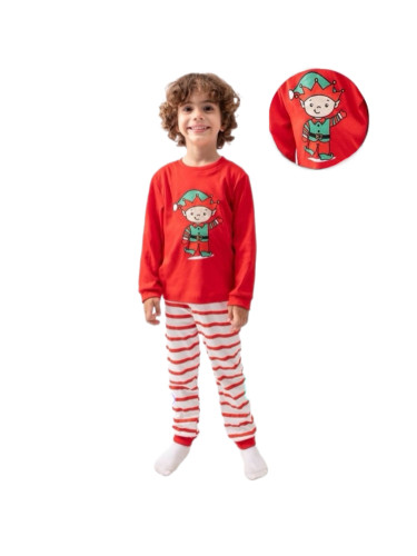 Коледна детска пижама за момче с коледен елф в червено