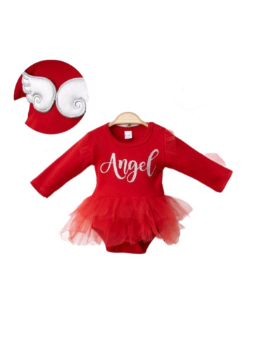 Бебешко коледно боди-рокля за момиче с дълъг ръкав в червено с богат т
