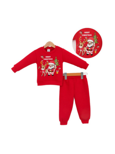 Бебешки ватиран коледен комплект от блузка с Дядо Коледа, еленче и елх