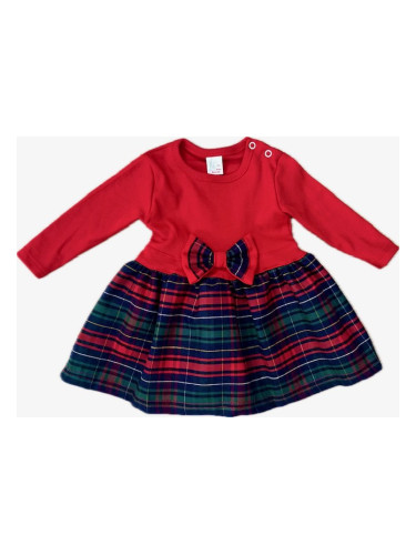 Бебешка карирана рокля Карена с дълъг ръкав в червено и каре в долната