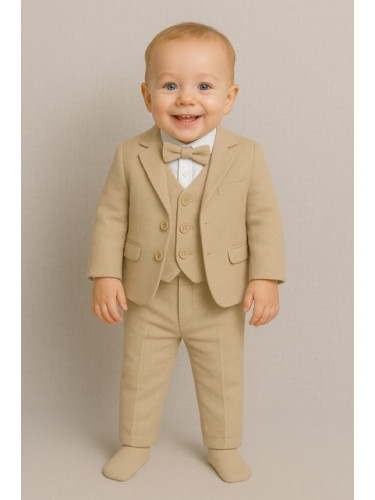 Официален бебешки/детски костюм за момче от 5 части със сако в бежово 