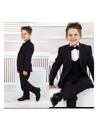 Официален детски костюм за момче от 5 части със сако в черно с папионк