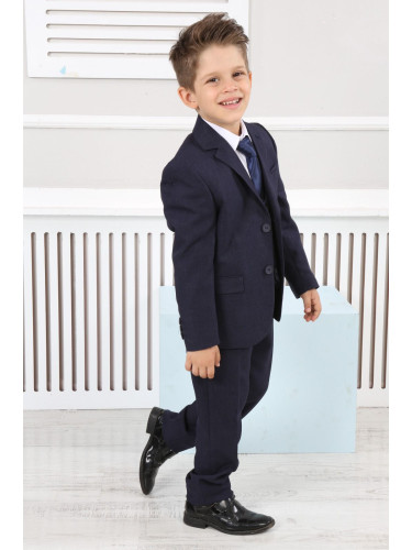 Официален детски костюм за момче от 5 части със сако в тъмносиньо с вр