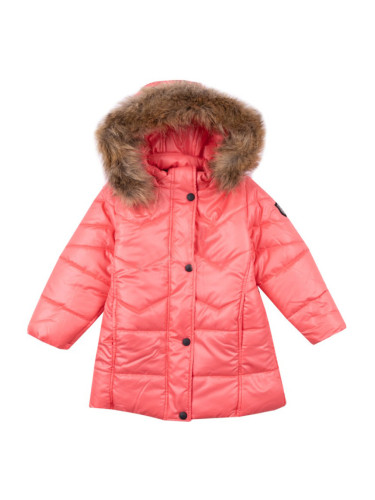 Детско зимно яке за момиче с качулка в цвят корал