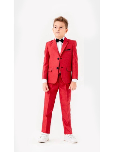 Официален комплект за момче от 5 части в червено със сако, елек, панта