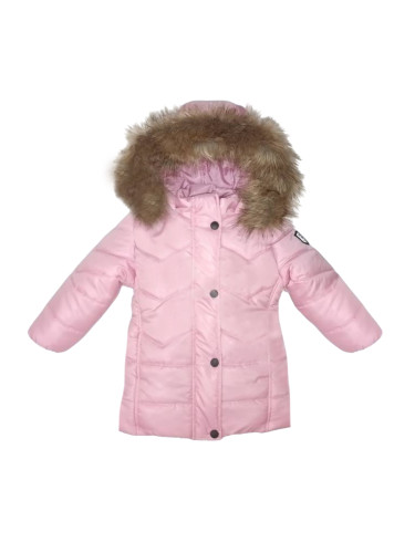 Детско зимно яке за момиче с качулка с пух в пепел от рози