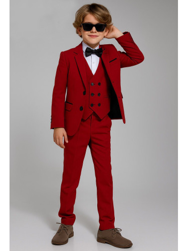 Официален комплект за момче от 5 части-сако в червено, елек, панталон,