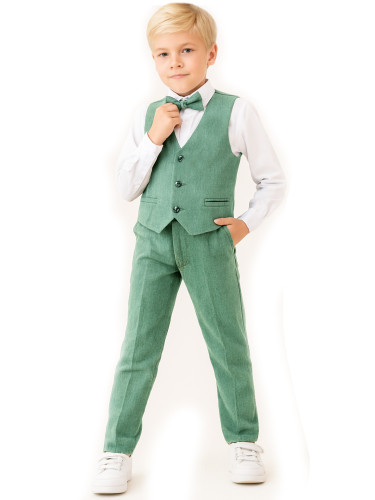 Официален костюм в тюркоаз за момче от 4 части-елек с един ред копчета