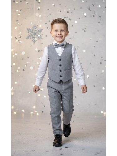 Официален костюм Сивина в сиво за момче от 4 части- ризка в бяло, пант