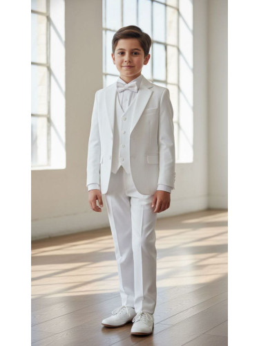 Официален костюм за момче от 5 части в бяло- сако, панталон, елек, риз